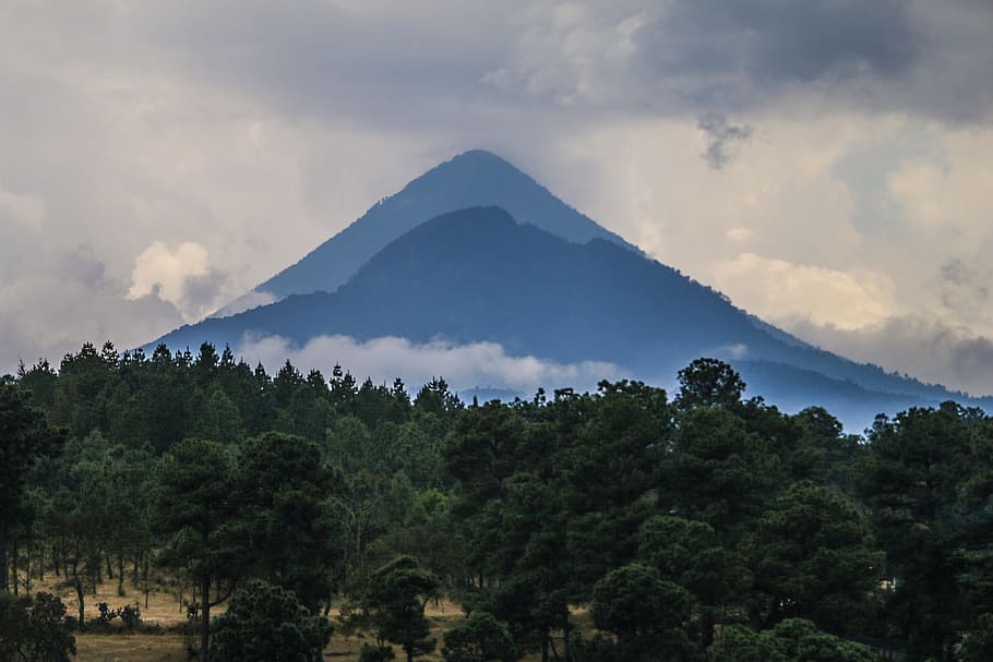 Silhouette of Mountain With Trees Photography, clouds, dawn, daylight HD wallpaper
