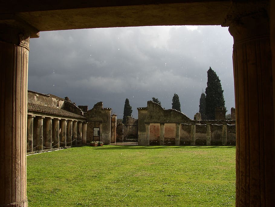 green grass field under sunny sky, pompeii, rain, ancient, rome HD wallpaper