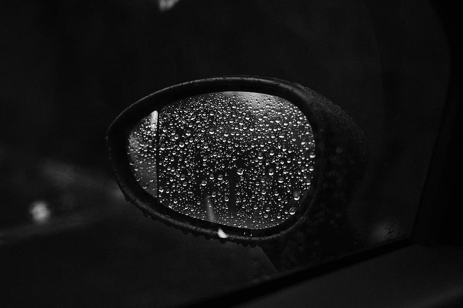 grayscale photography of car wing mirror, black car side mirror HD wallpaper