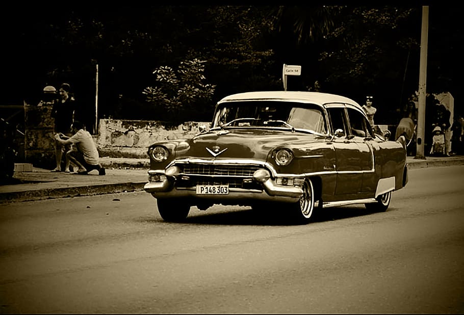 greyscale photo of Chevy Bel Air, auto, oldtimer, classic, cuba HD wallpaper