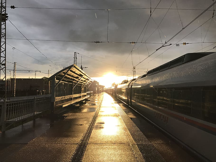Train, Railway, Locomotive, Sunset, journey, railroad track HD wallpaper