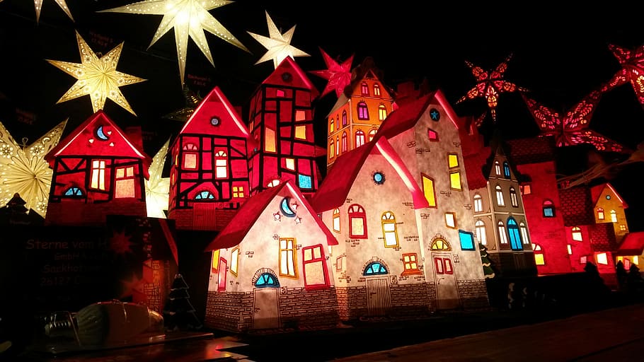 christmas, advent, homes, star, decoration, night, illuminated HD wallpaper