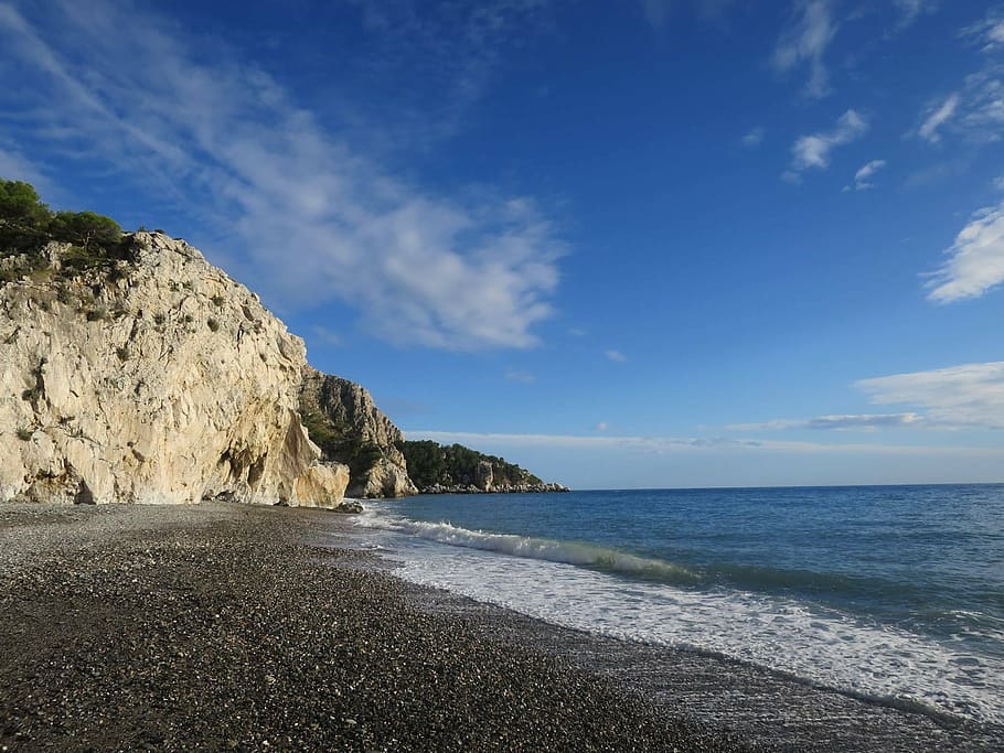 beach, rock, sky, costa, sea, nature, water, beauty in nature HD wallpaper