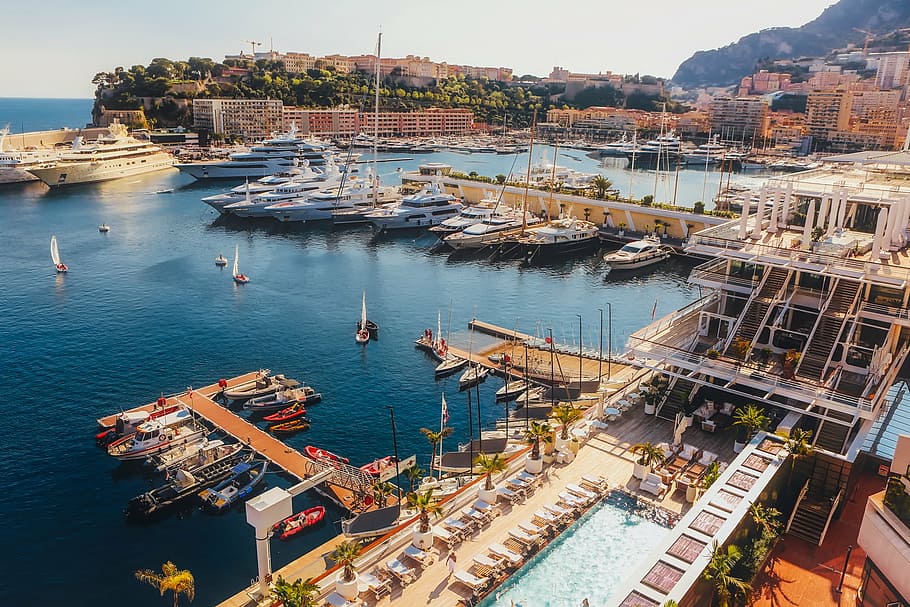 high angle photography of boats and architectures, monaco, bay HD wallpaper