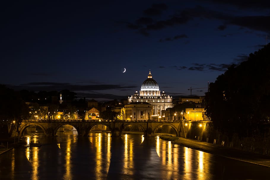 Charles Bridge during nighttime, rome, trastevere, night sky