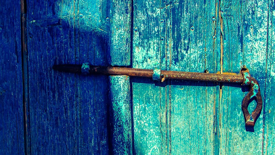 latch, rusty, old, door, wooden, aged, weathered, blue, cyprus HD wallpaper