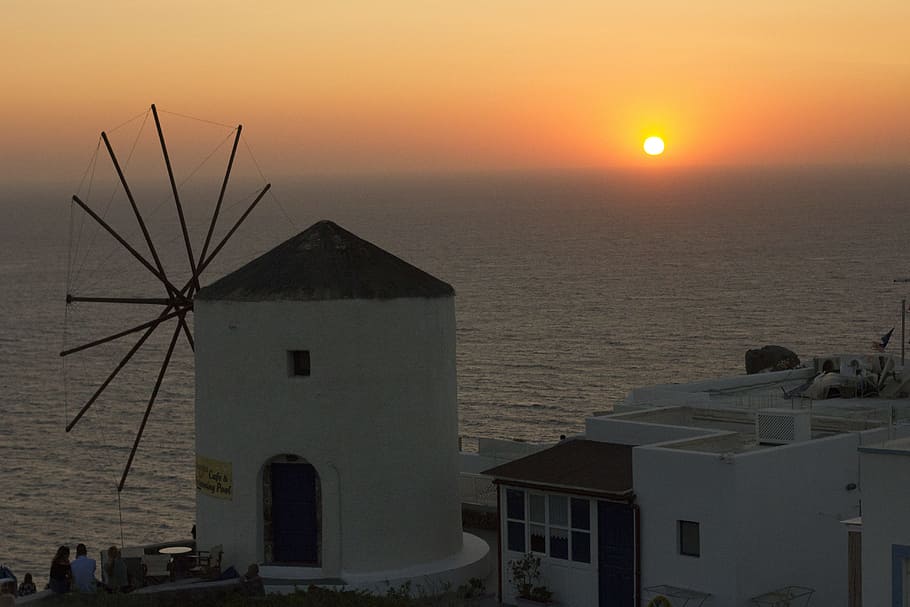 sunset, santorini, oia, perissa, fira, greece, dusk, tourism HD wallpaper