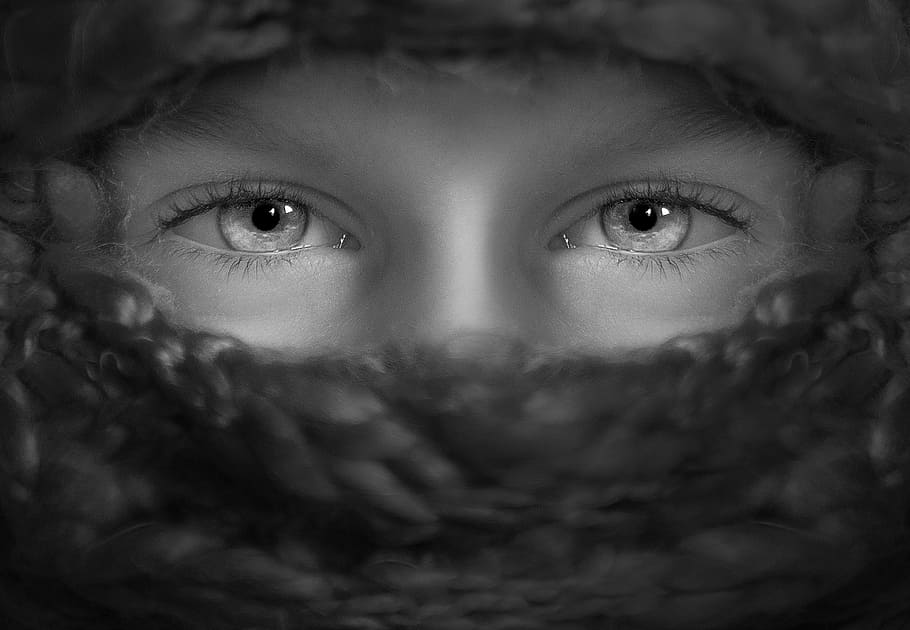 person, eyes, young, child, alone, black and white, boy, human