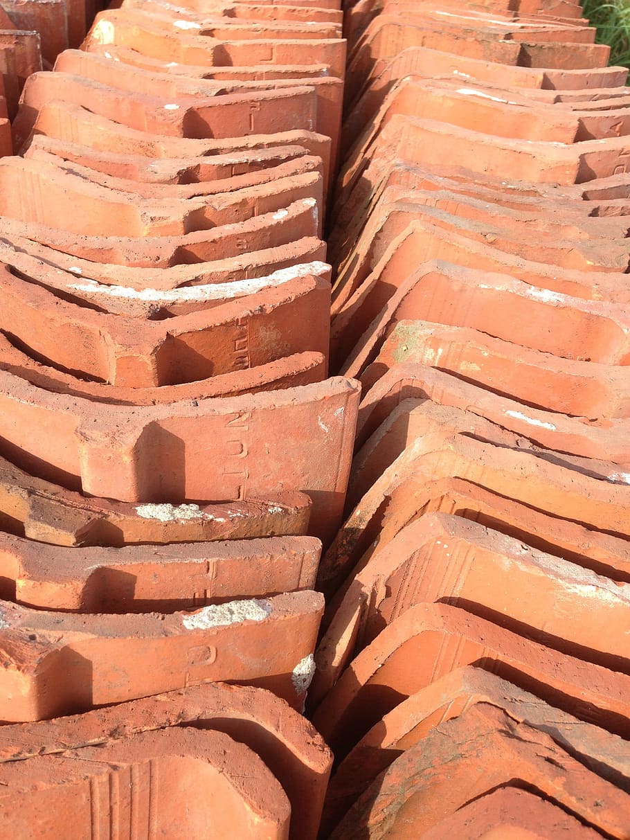 Tile, Roof, red, stack, in a row, large group of objects, no people HD wallpaper
