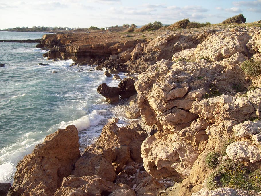 cyprus, paphos, sea, coast, mediterranean, water, wave, outside HD wallpaper