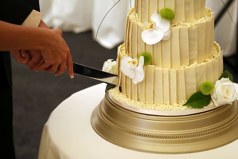 couple sliced 3-tier cake, Affair, Anniversary, Attractive, Banquet, HD wallpaper