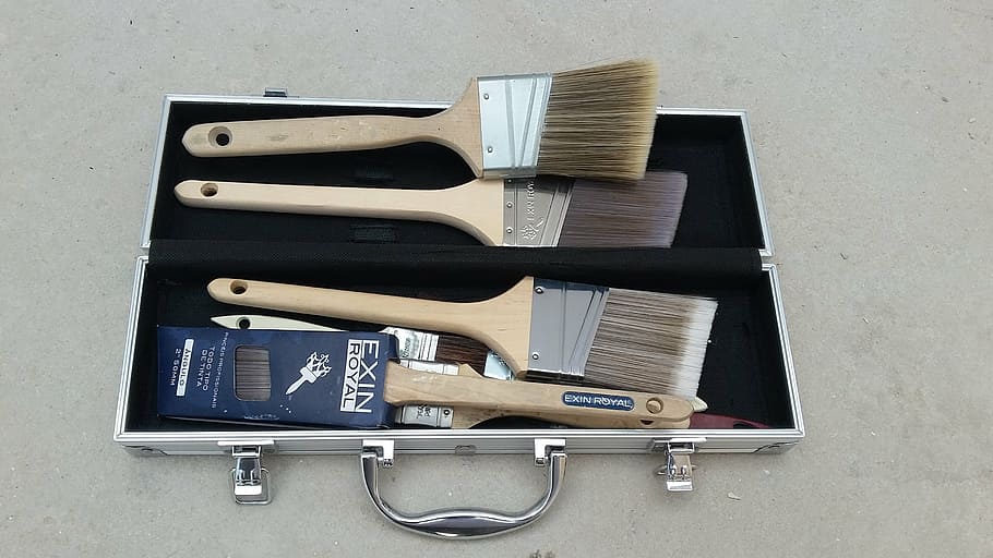 briefcase, brush, top, paintbrush, equipment, repairing, still life HD wallpaper