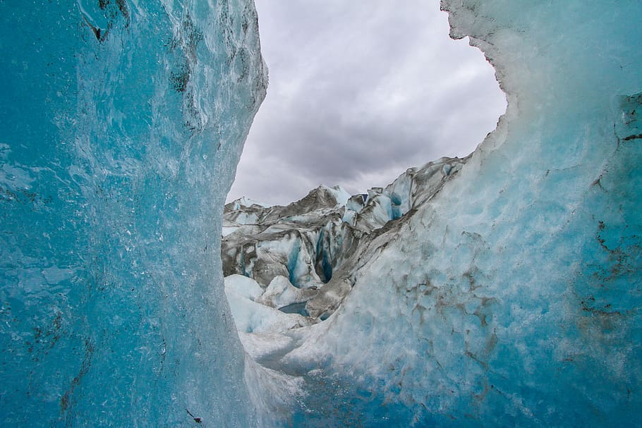 photo of sea waves, blue and white iceberg, glacier, cold, dirt HD wallpaper