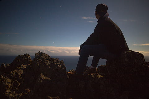 alone, landscape, man, mountain, nature, outdoors, person, rocks HD wallpaper