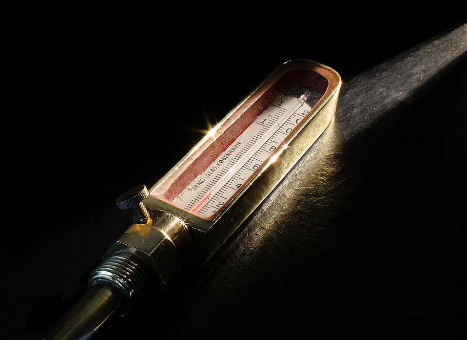 Heat, Thermometer, Temperature, Brass, still life, black background HD wallpaper
