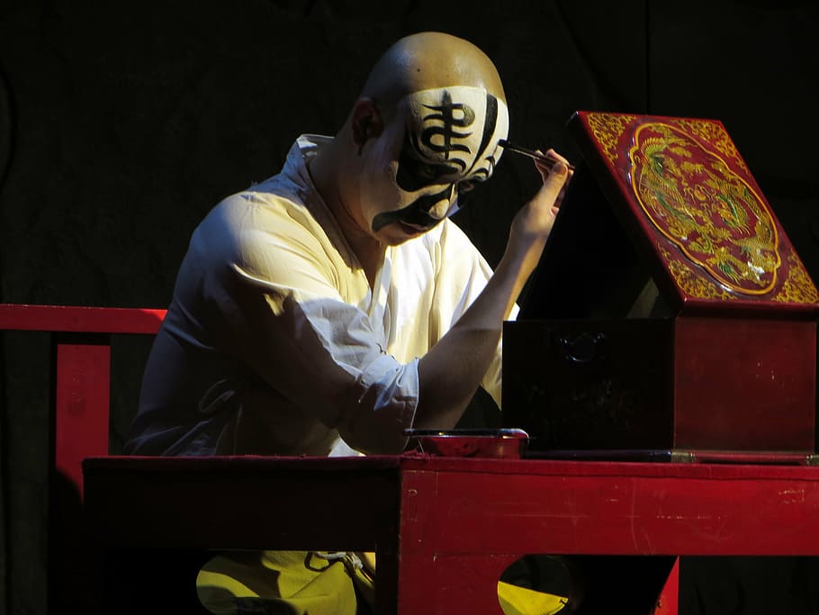 beijing, opera, mask, make up, male, theatre, actor, face, painting HD wallpaper