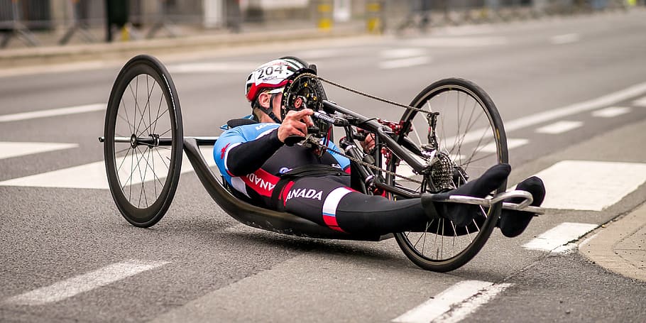 handicap, wheels, cyclist, transportation, bicycle, road, activity HD wallpaper