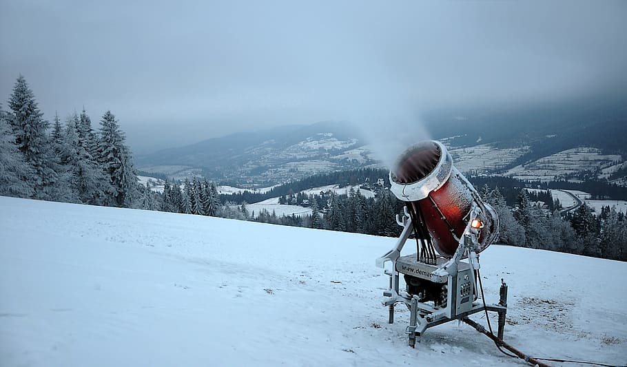 snow cannon, extract, winter, cold, mountain, evening, stok HD wallpaper