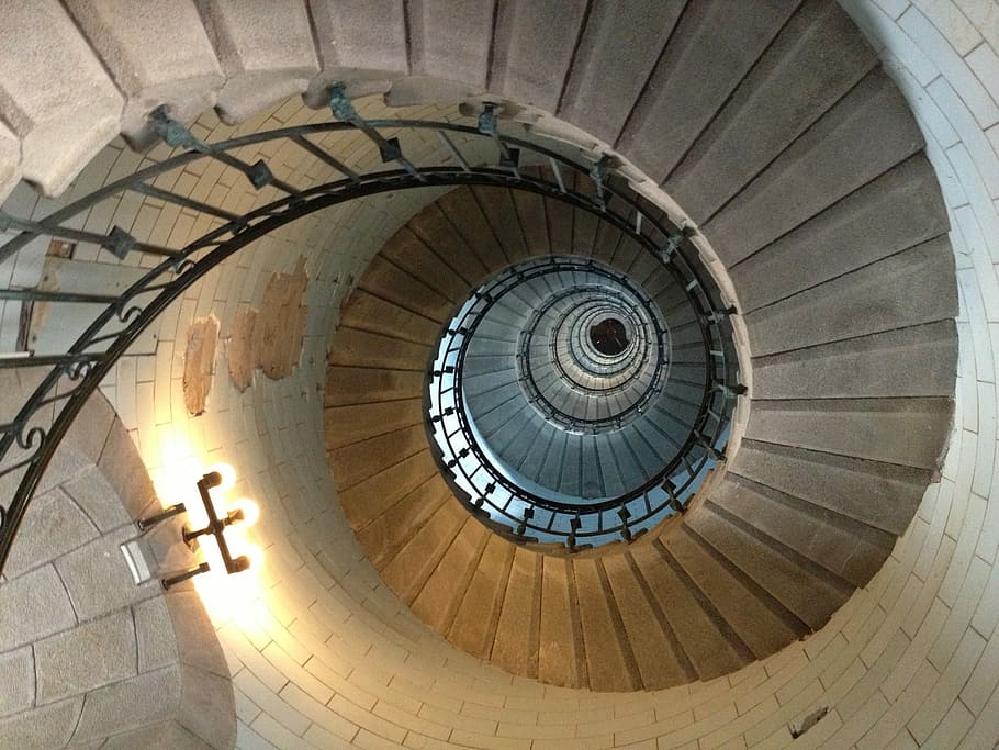 Staircase, Lighthouse, Architecture, brittany, spiral, steps and staircases HD wallpaper