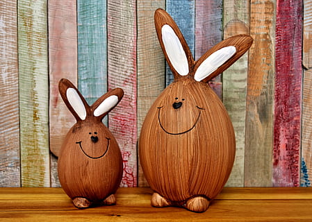 two brown-and-white bunny decors, easter, easter bunny, figure HD wallpaper