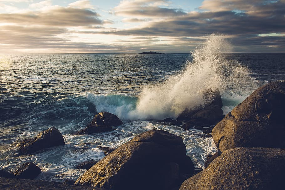 rocks on body of water, waves, beach, ocean, coast, landscape HD wallpaper