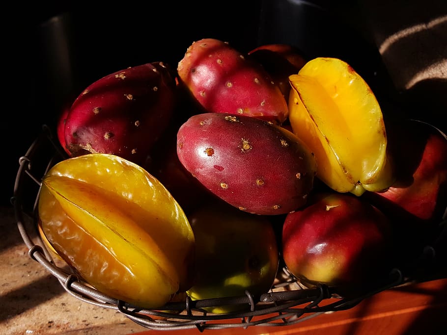 fruits, basket, cactusfruit, food, freshness, ripe, gourmet HD wallpaper