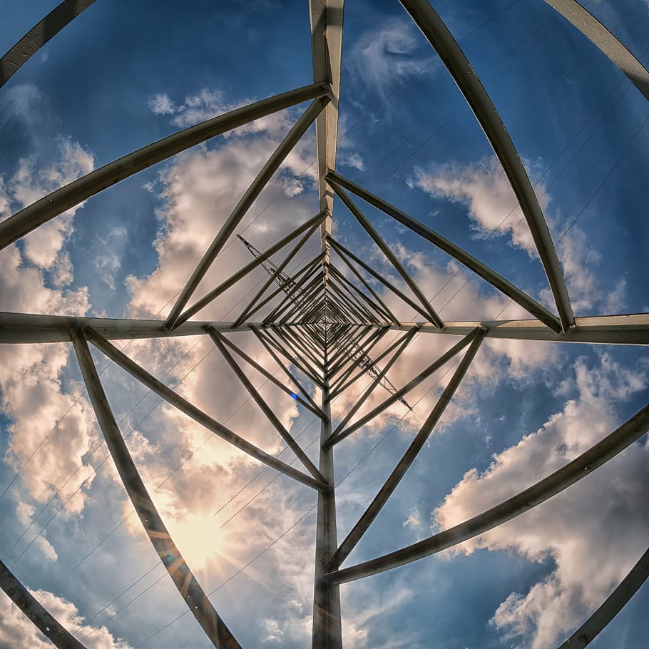 low angle architectural photography of tower, strommast, steel structure HD wallpaper