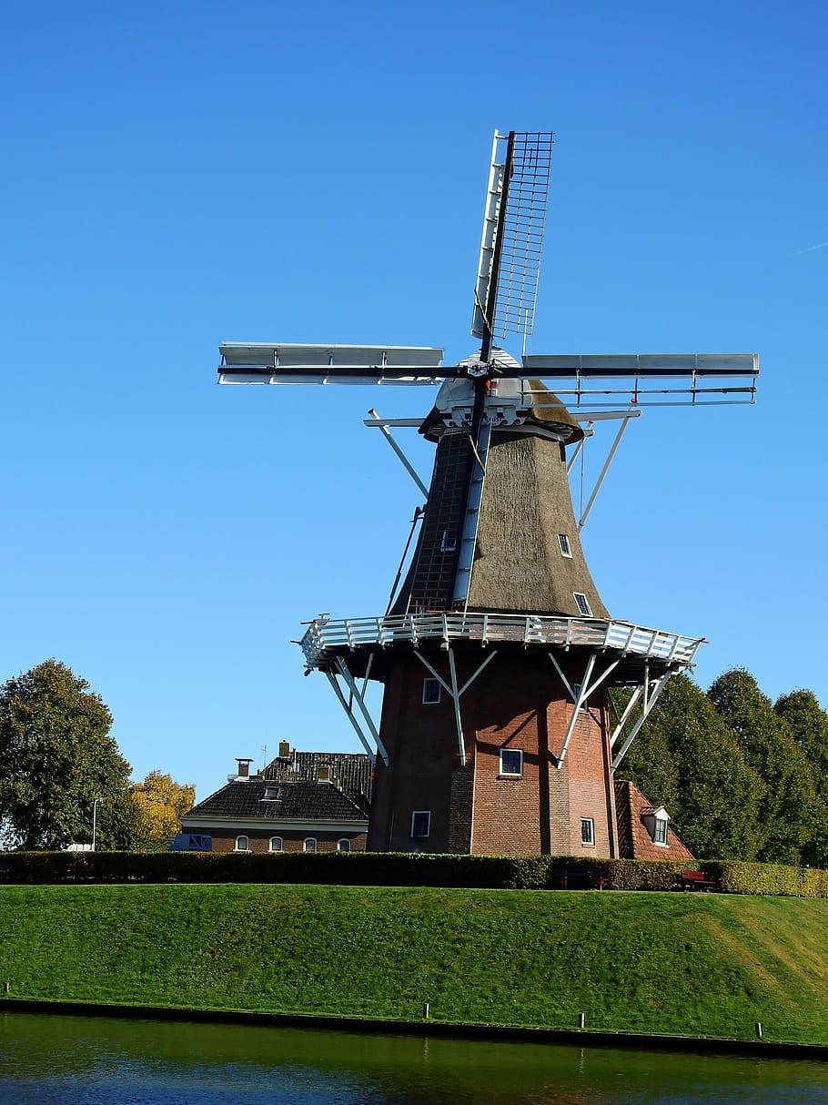 mill, windmill, building, sky, wing, friesland, holland, netherlands HD wallpaper