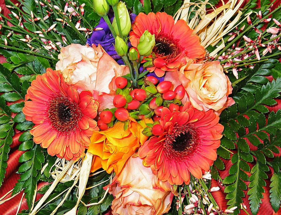 Hd Wallpaper Orange Gerbera Daisy Flowers And Pink Rose Flowers Bouquet Bouquet Of Flowers Wallpaper Flare