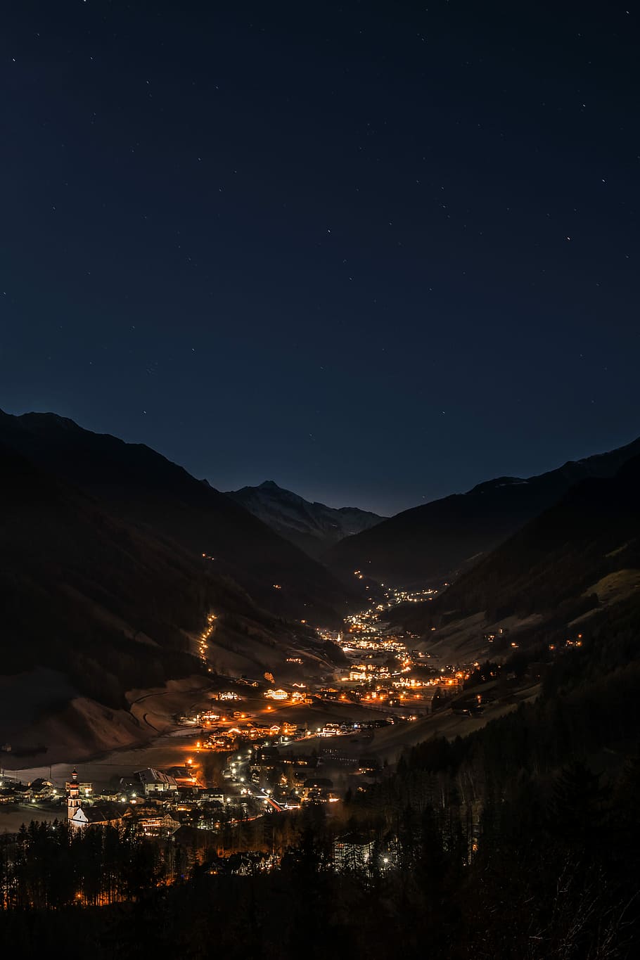 bird's eye view photography of a city, city lights on valley at night HD wallpaper
