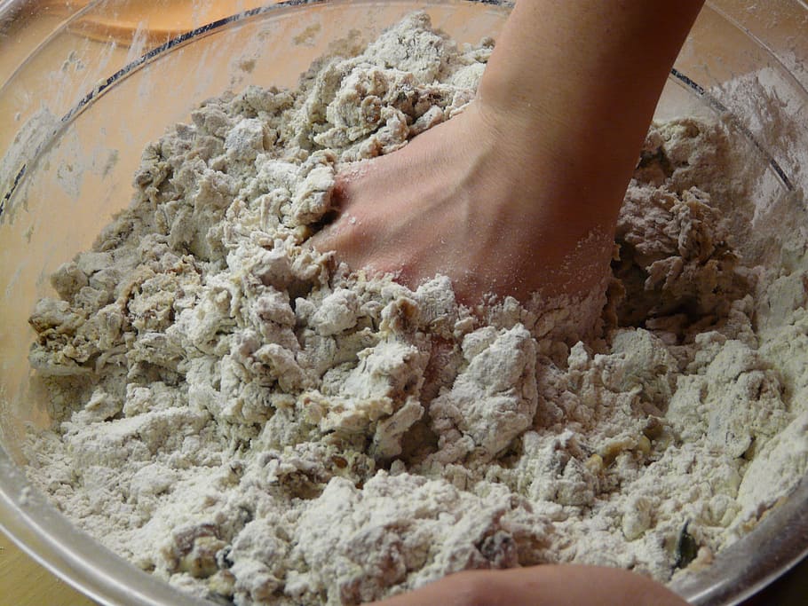 person touching cooking ingredient, bake, dough, knead, flour, HD wallpaper