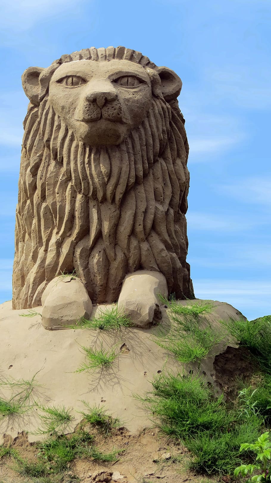 lion, sand sculpture, art, material, sandworld, sand picture, HD wallpaper