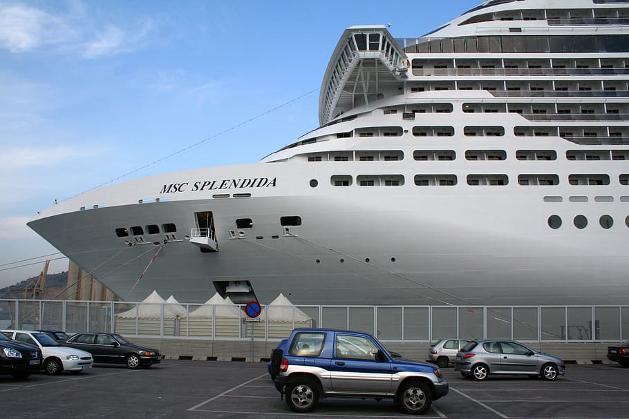 white MSC Splendida cruise ship during daytime, Port, Ships, Barcelona, Spain