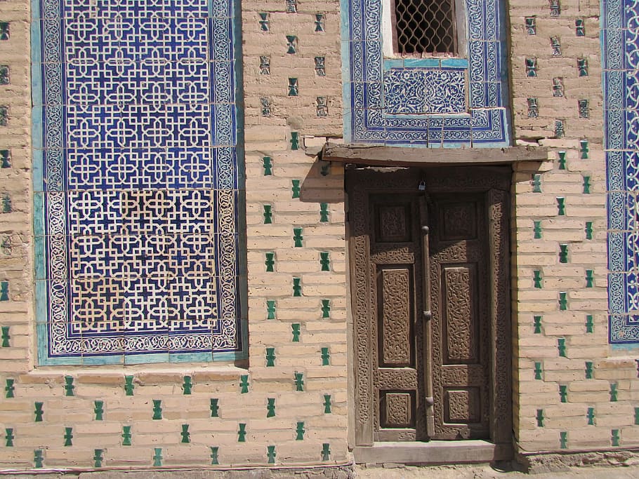 Detail, Harem Khiva Uzbekistan, closed wooden door, pattern, tile HD wallpaper