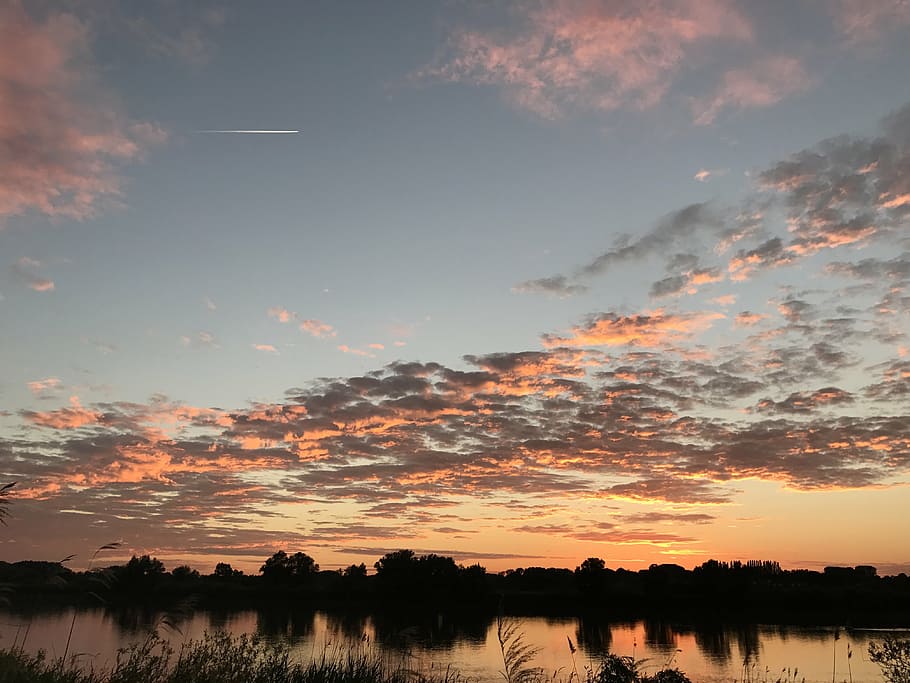 nature, clouds, trees, landscape, sun, sunset, reed, air, heaven HD wallpaper