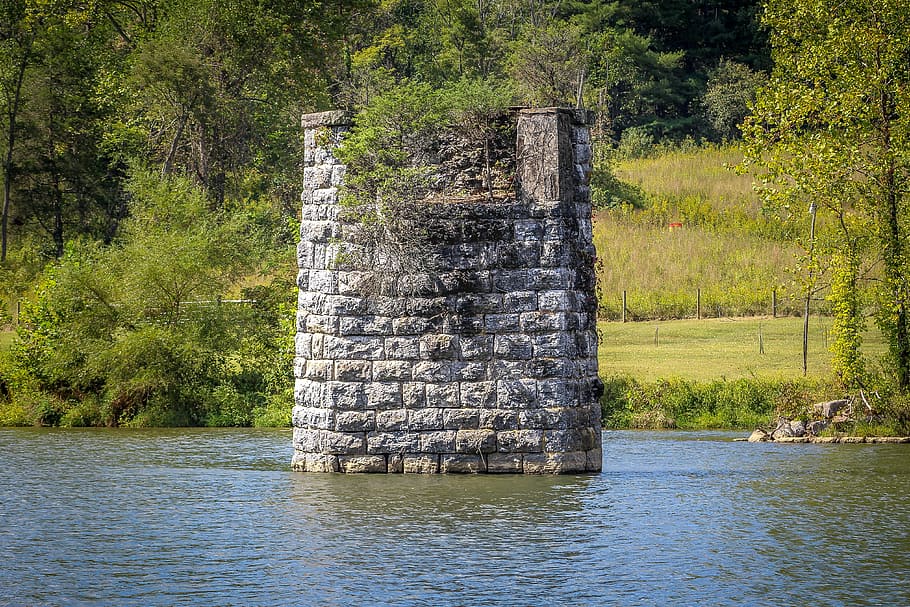 nature, ruin, river, architecture, tree, natural, landscape HD wallpaper