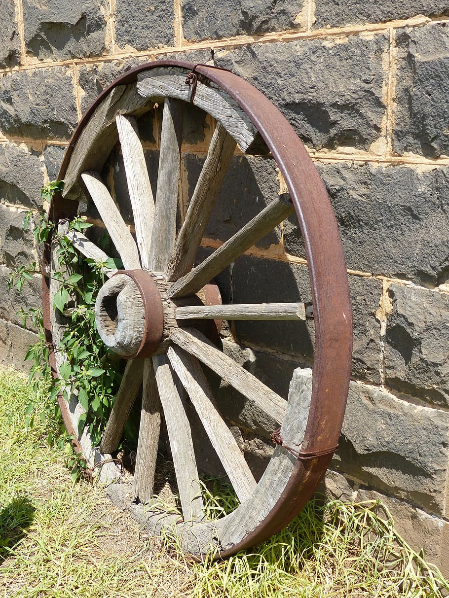 wagon wheel, antique, background, spokes, wooden, old, cartwheel, HD wallpaper