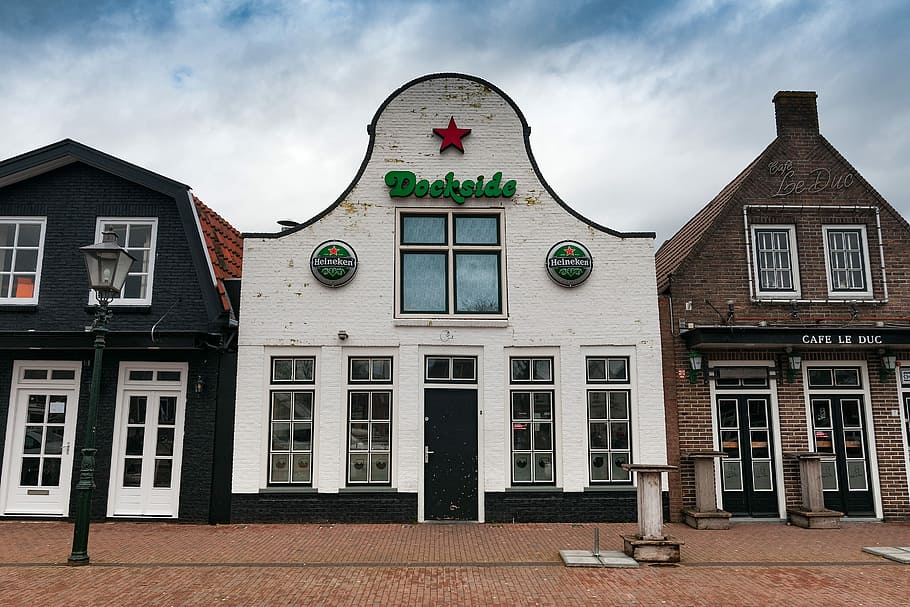 Heineken, Lemmer, Port, Netherlands, holland, channel, blue, HD wallpaper
