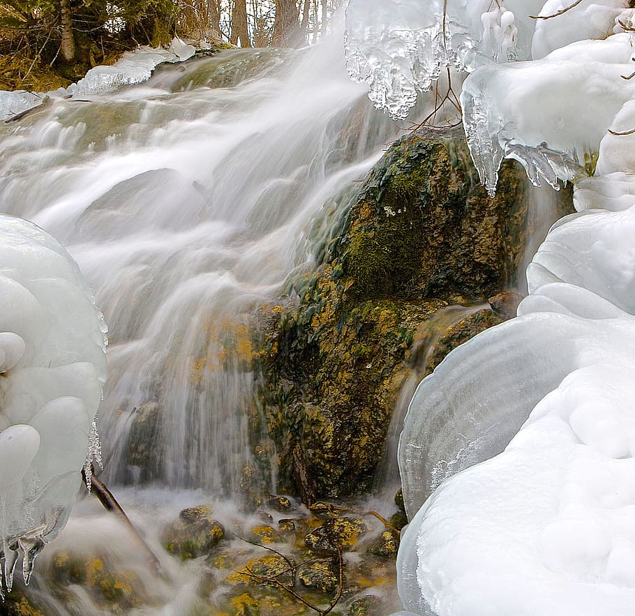 Waterfall, Ice, Winter, Snow, river, landscape, nature, cold HD wallpaper