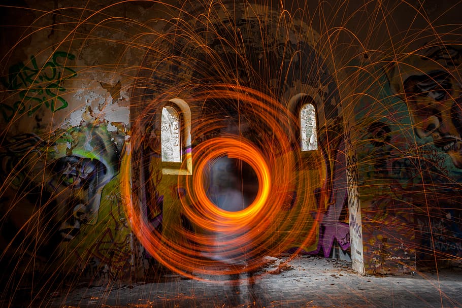 steel wool photography of person in room, wool photography, lights HD wallpaper