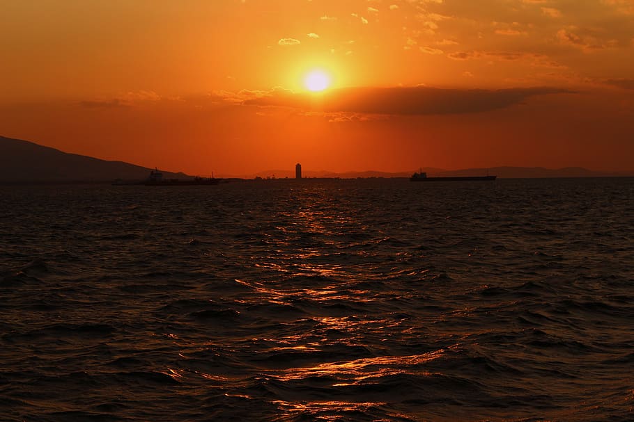 sunset, sundown, sky, sea, water, orange color, scenics - nature HD wallpaper