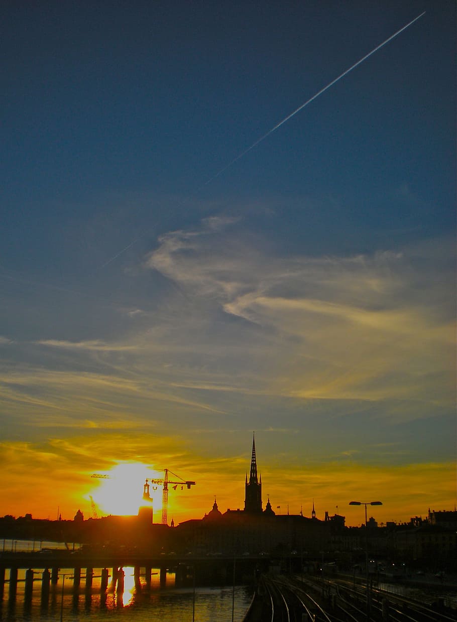 Sunset, City, Himmel, Cloud, the old town, stockholm, horizon HD wallpaper