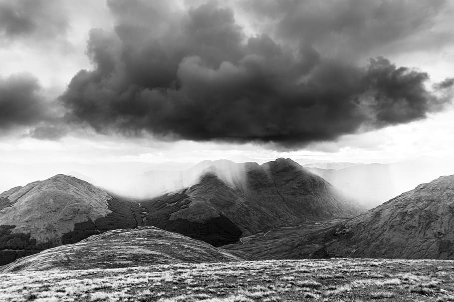 mountain, highland, valley, cloudy, sky, cloud - sky, environment HD wallpaper
