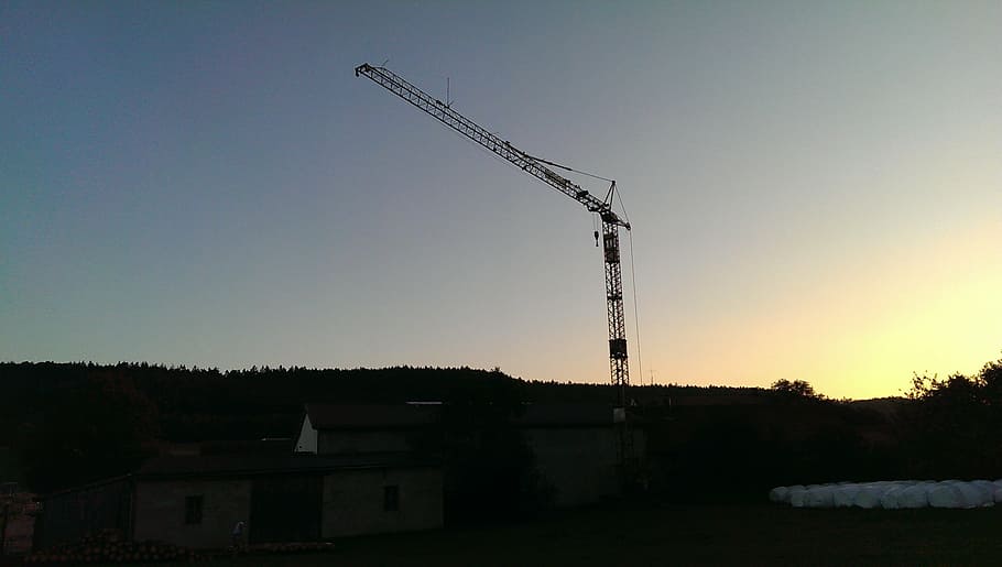 crane, night, twilight, crane - construction machinery, construction industry HD wallpaper