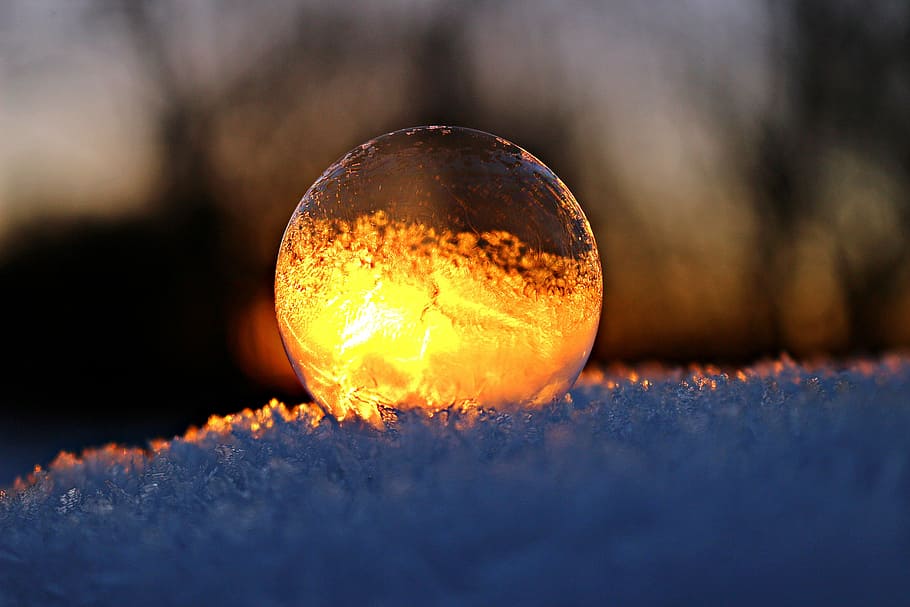 eiskristalle, soap bubble, afterglow, frozen bubble, frost blister