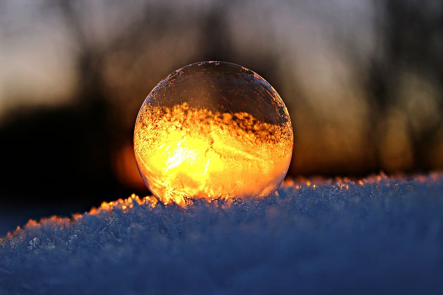 eiskristalle, soap bubble, afterglow, frozen bubble, frost blister, HD wallpaper