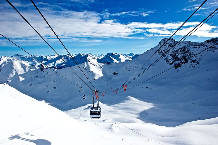 white and black cable car, snow, mountain, winter, skiing, european Alps HD wallpaper