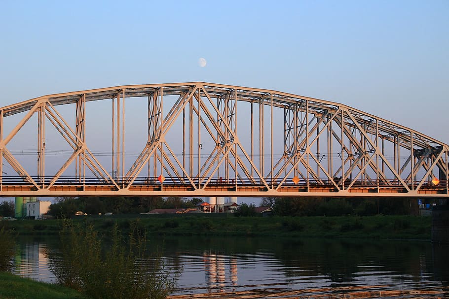 Kraków, Bridge, Moon, Wisla, River, River, City, landscape HD wallpaper