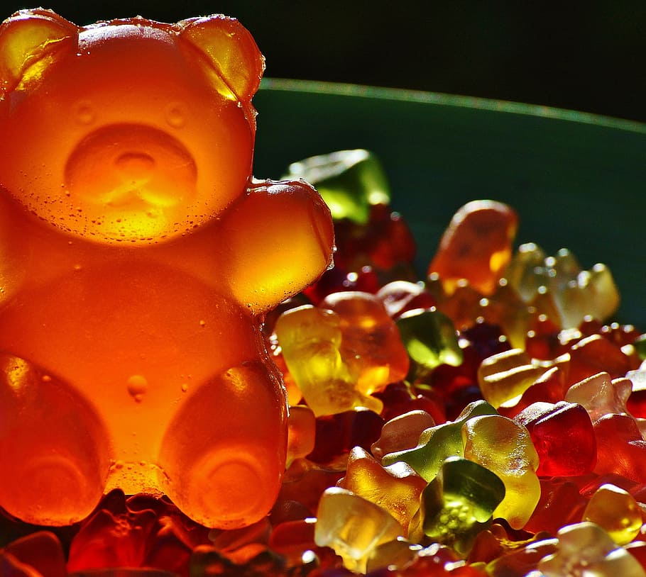 pile of gummy bears, gummibärchen, giant rubber bear, fruit gums