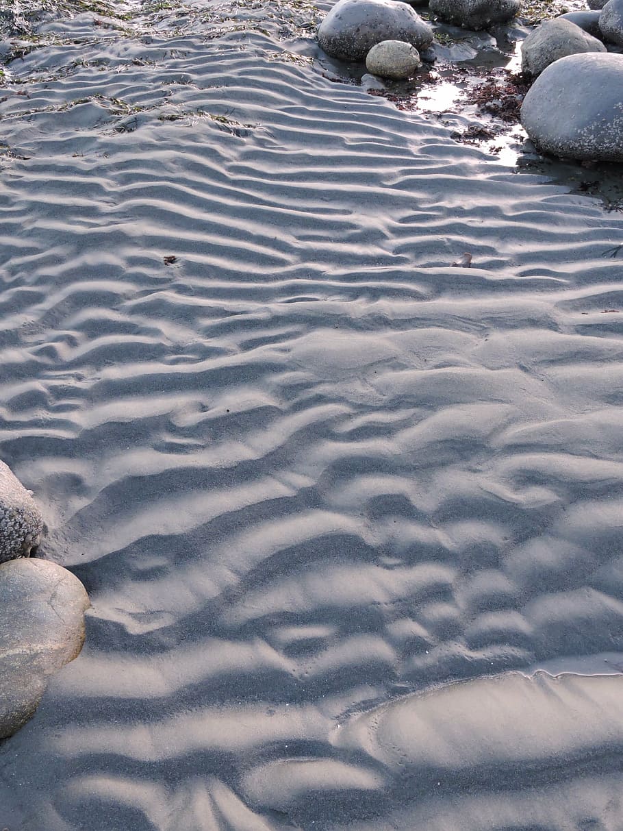 beach, sand, ripples, coast, sea, coastline, sand texture, land HD wallpaper